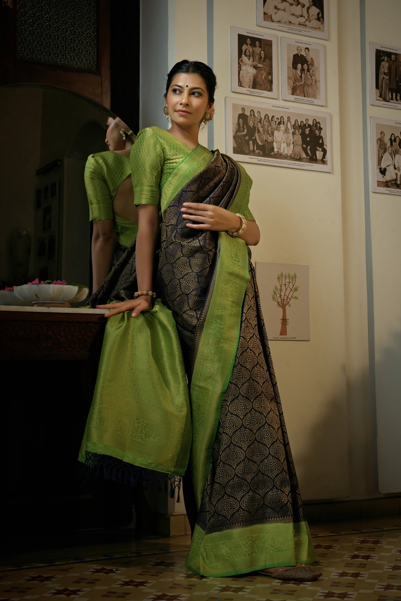 Oxford Blue Golden Zari Kanjeevaram Silk Saree