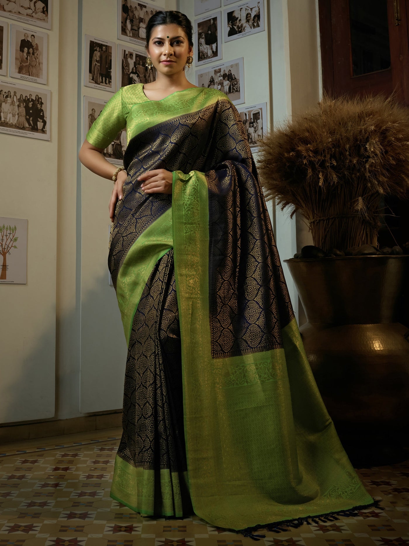 Oxford Blue Golden Zari Kanjeevaram Silk Saree