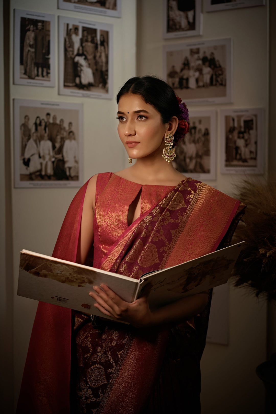 Myrtle Wine Golden Zari Kanjeevaram Silk Saree