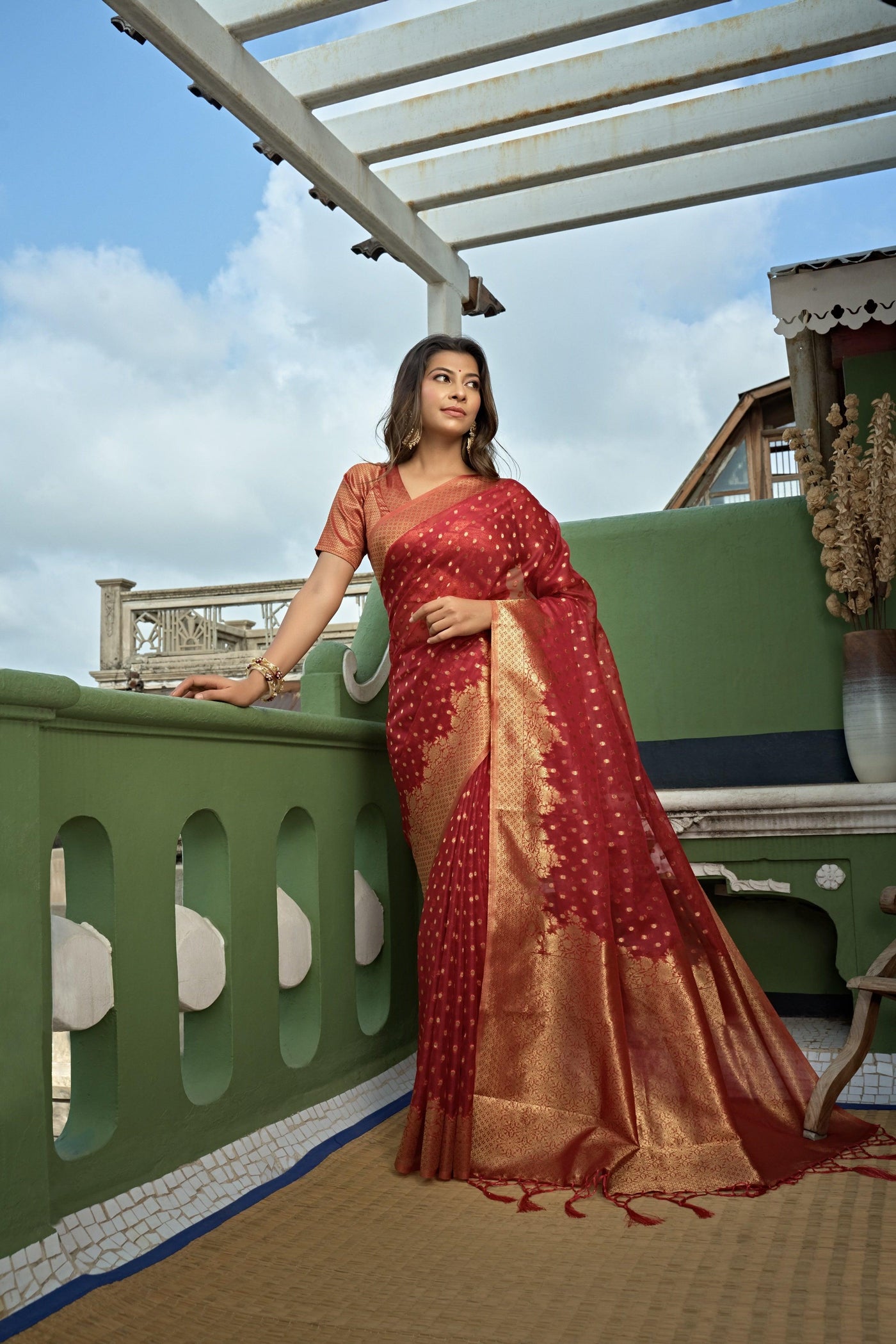 Apple Red Banarasi - Organza Saree - House of Vardha