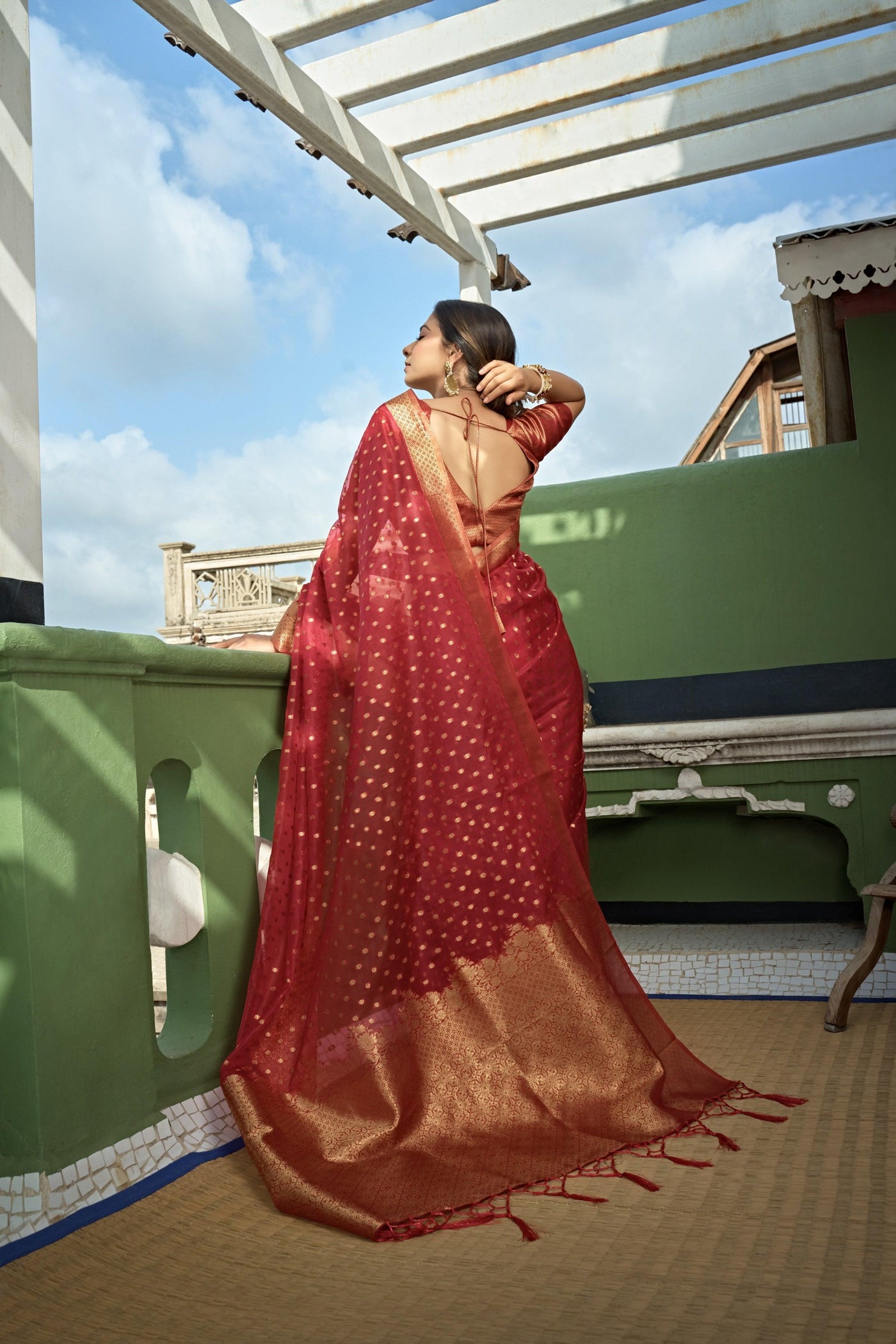 Apple Red Banarasi - Organza Saree - House of Vardha