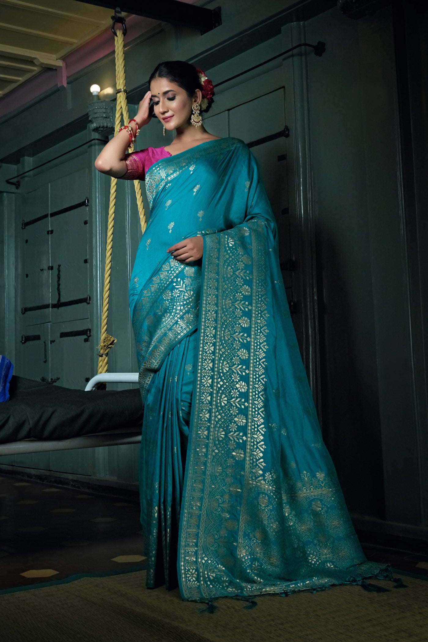 Sapphire Blue Golden Zari Banarasi Silk Saree
