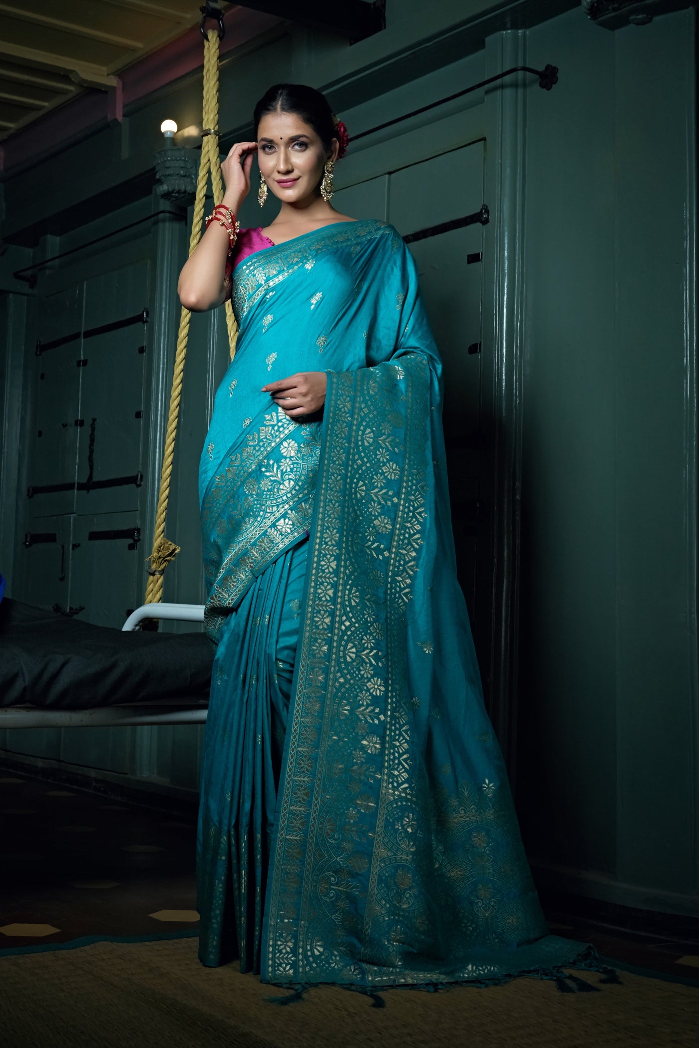 Sapphire Blue Golden Zari Banarasi Silk Saree
