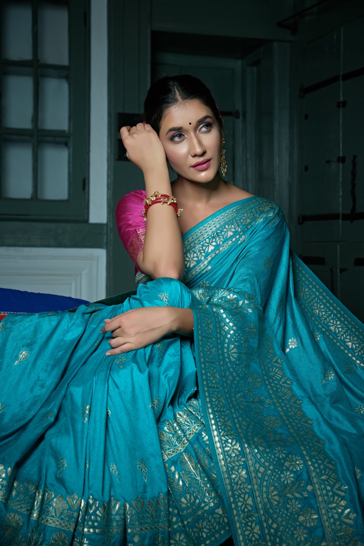 Sapphire Blue Golden Zari Banarasi Silk Saree