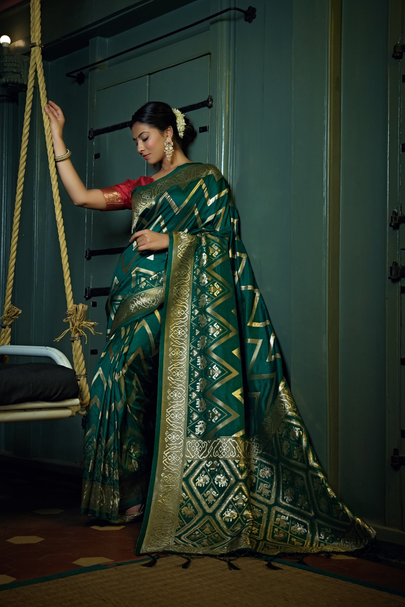Phthalo Green Golden Zari Banarasi Silk Saree