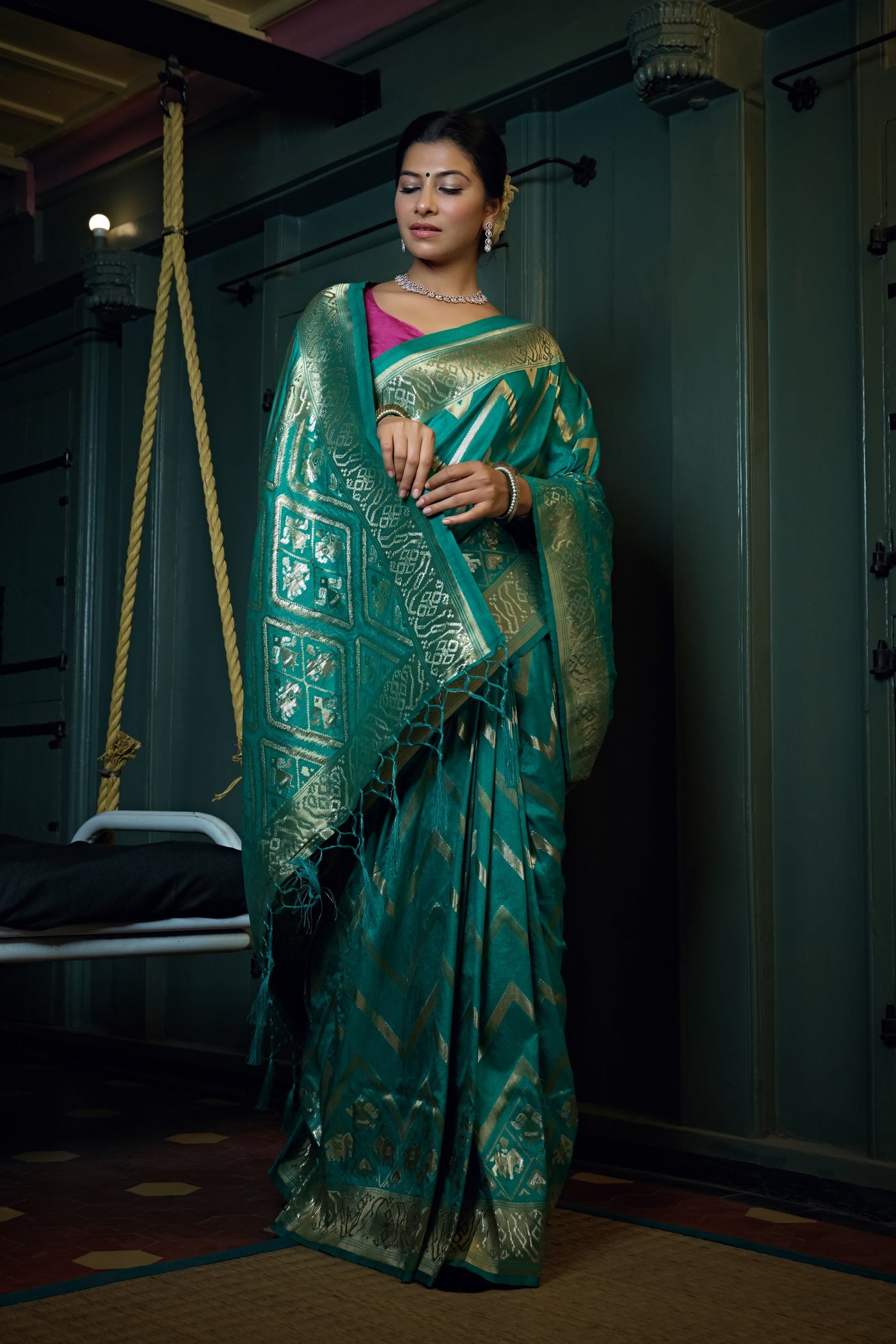 Tiffany Blue Golden Zari Banarasi Silk Saree