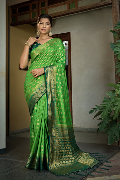 Emerald Green Banarasi Raw Silk Saree