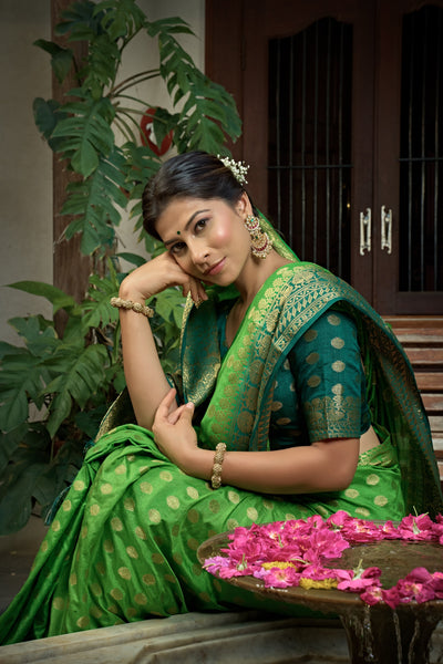 Emerald Green Banarasi Raw Silk Saree