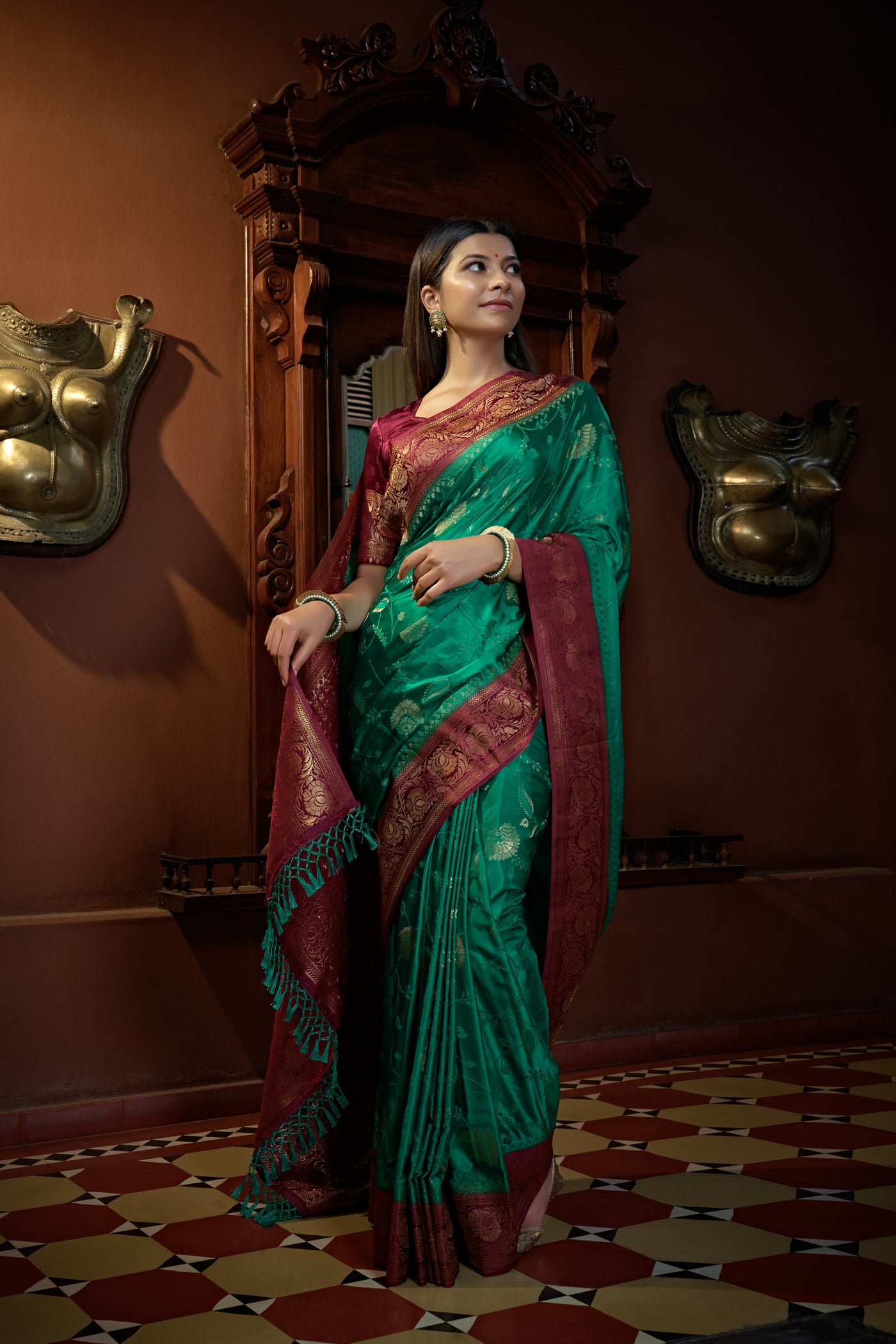 Indigo Blue Golden Zari Banarasi Satin Silk Saree