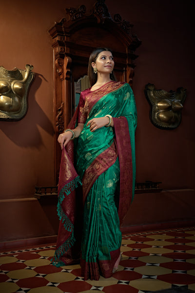 Indigo Blue Golden Zari Banarasi Satin Silk Saree