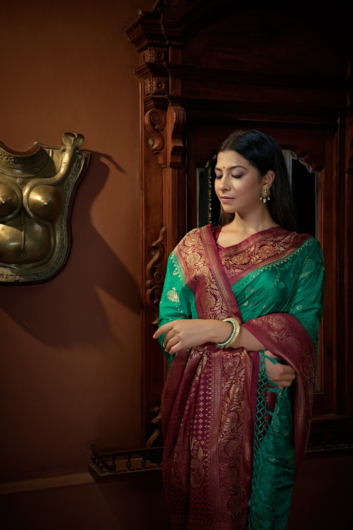 Indigo Blue Golden Zari Banarasi Satin Silk Saree