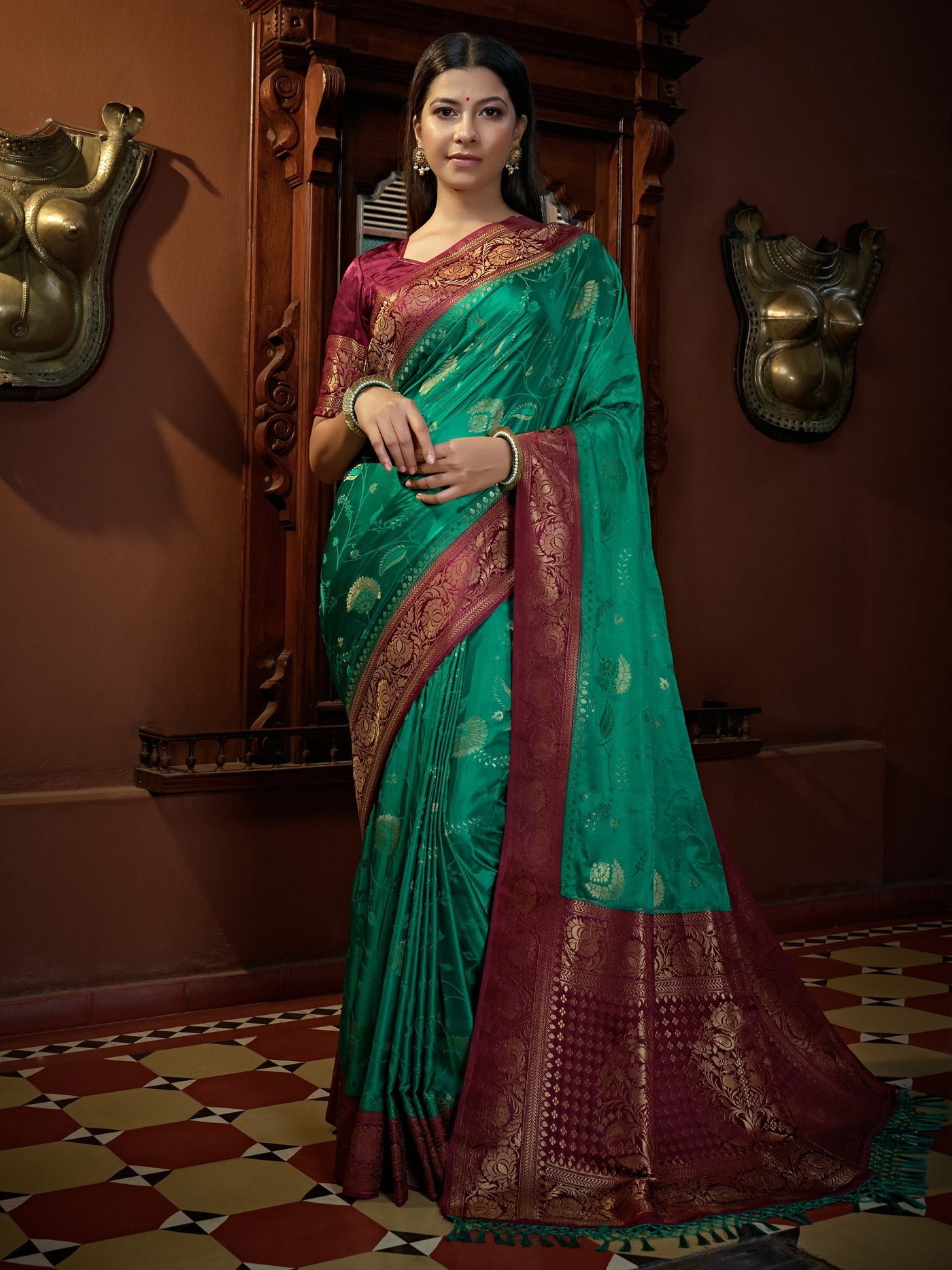 Indigo Blue Golden Zari Banarasi Satin Silk Saree
