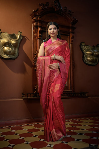 Myrtle Pink Golden Zari Banarasi Satin Silk Saree
