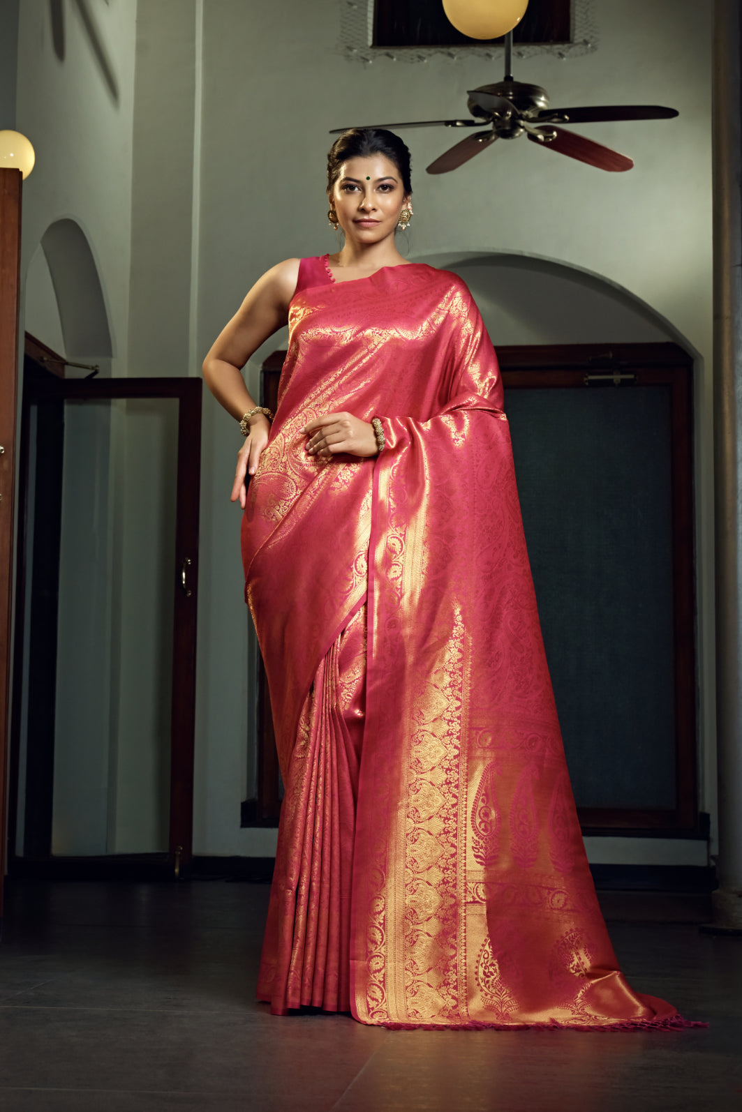 Fuchsia Pink Zari Work Kanjeevaram Silk Saree House of Vardha