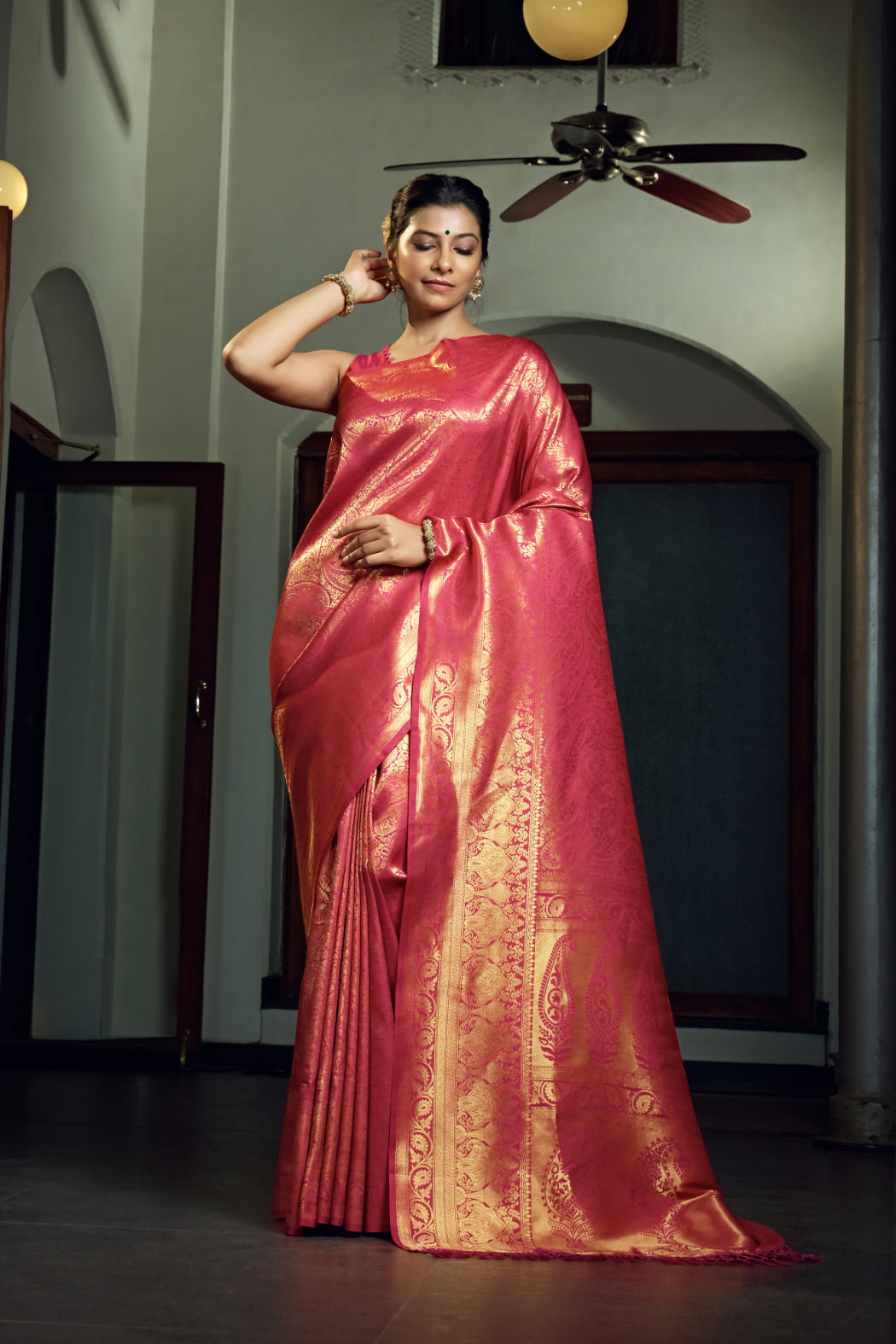Fuchsia Pink Zari Work Kanjeevaram Silk Saree House of Vardha