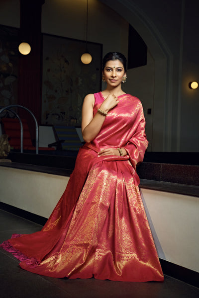 Fuchsia Pink Zari Work Kanjeevaram Silk Saree