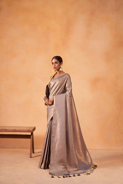 Cadet Grey Gold Zari Kanjeevaram Silk Saree