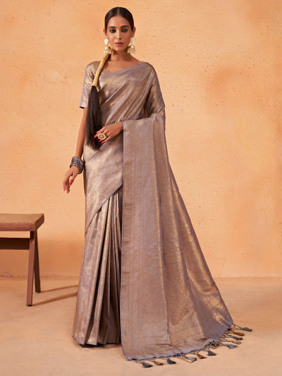 Cadet Grey Gold Zari Kanjeevaram Silk Saree