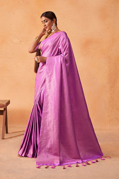 Neon Pink Gold Zari Kanjeevaram Silk Saree