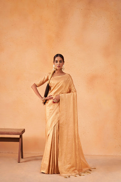 Golden Glow Gold Zari Kanjeevaram Silk Saree for Mehendi Function | House of Vardha