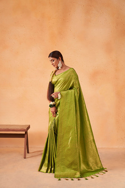 Yellow Green Gold Zari Kanjeevaram Silk Saree