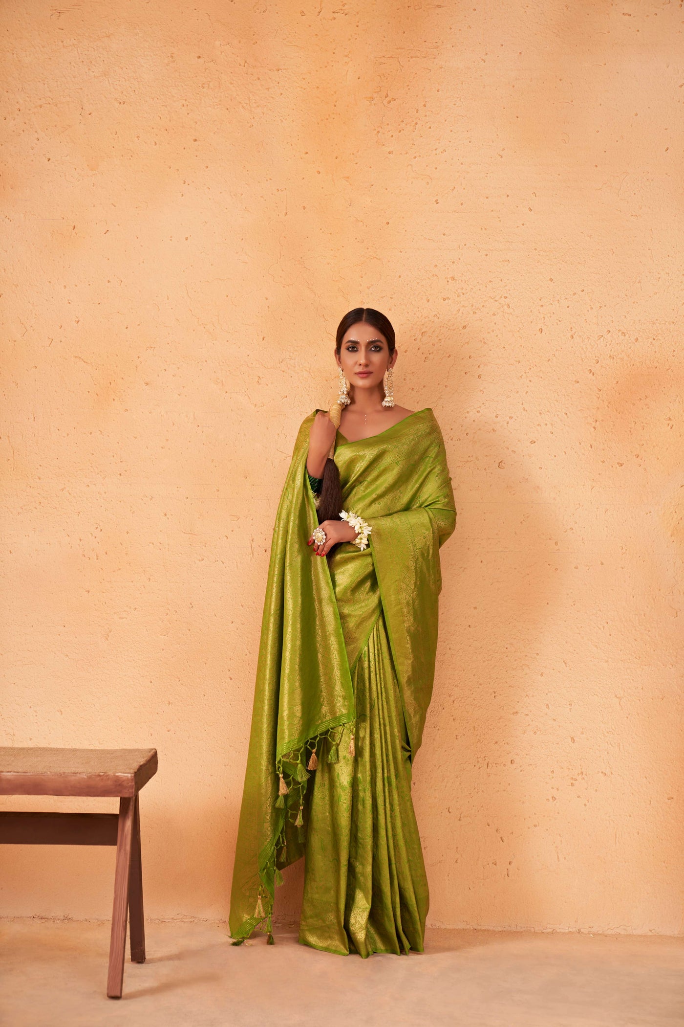 Yellow Green Gold Zari Kanjeevaram Silk Saree