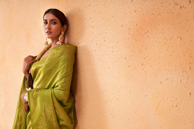 Yellow Green Gold Zari Kanjeevaram Silk Saree