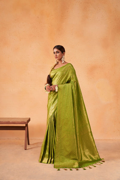 Yellow Green Gold Zari Kanjeevaram Silk Saree