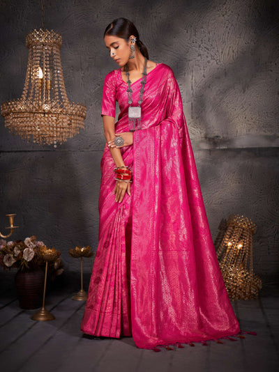 Barbie Pink Gold Zari Kanjeevaram Silk Saree