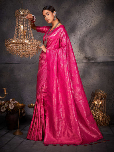 Barbie Pink Gold Zari Kanjeevaram Silk Saree