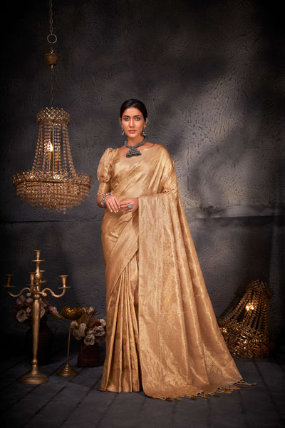 Hampton Beige Gold Zari Kanjeevaram Silk Saree