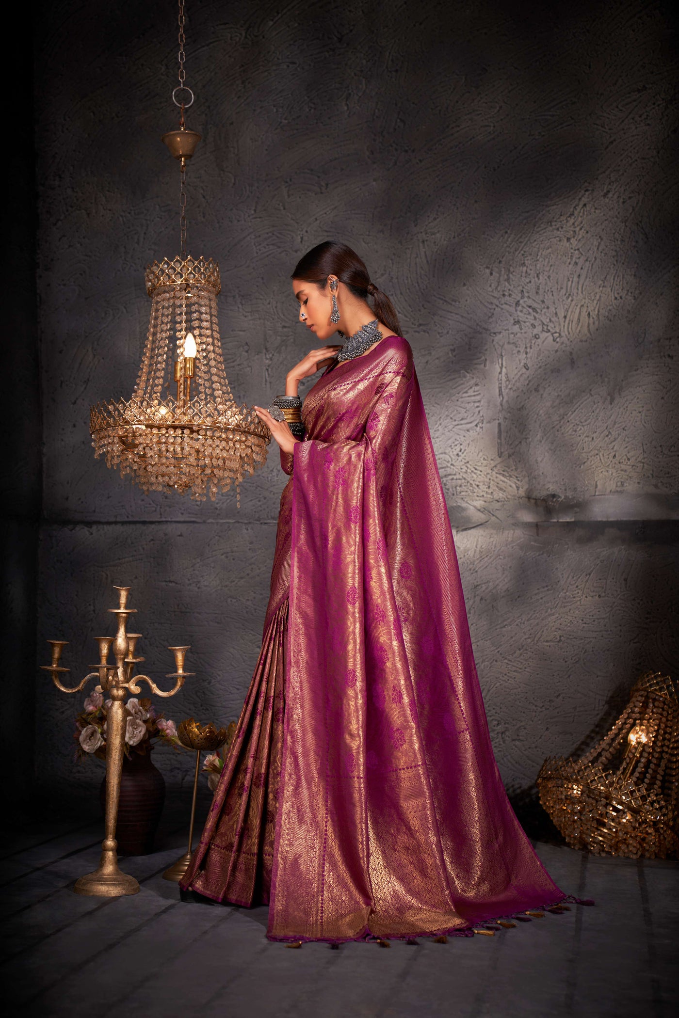 Byzantium Purple Gold Zari Kanjeevaram Silk Saree