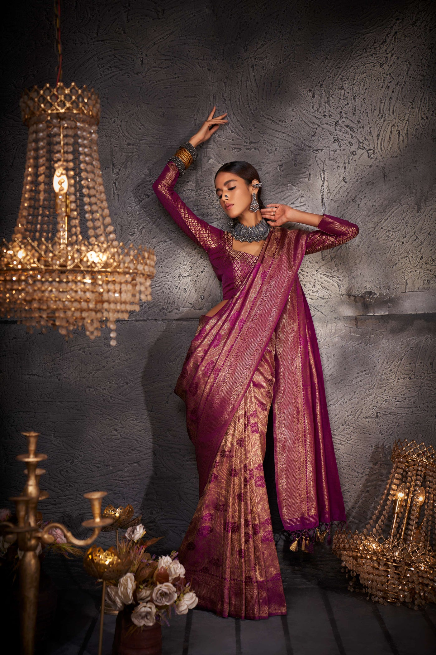 Byzantium Purple Gold Zari Kanjeevaram Silk Saree