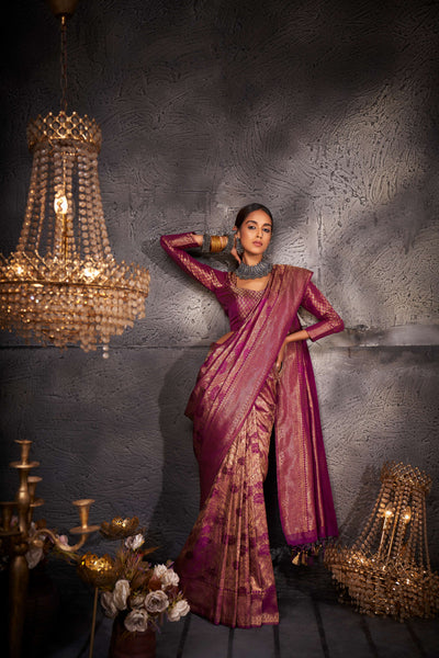 Byzantium Purple Gold Zari Kanjeevaram Silk Saree