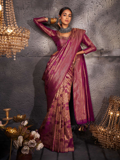 Byzantium Purple Gold Zari Kanjeevaram Silk Saree