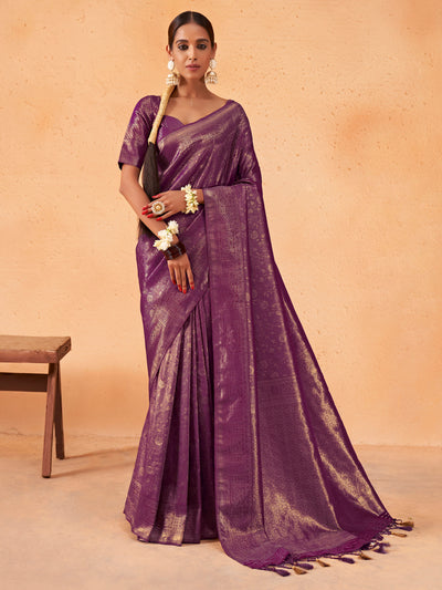 Mardi Gras Purple Gold Zari Kanjeevaram Silk Saree