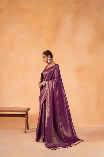 Mardi Gras Purple Gold Zari Kanjeevaram Silk Saree