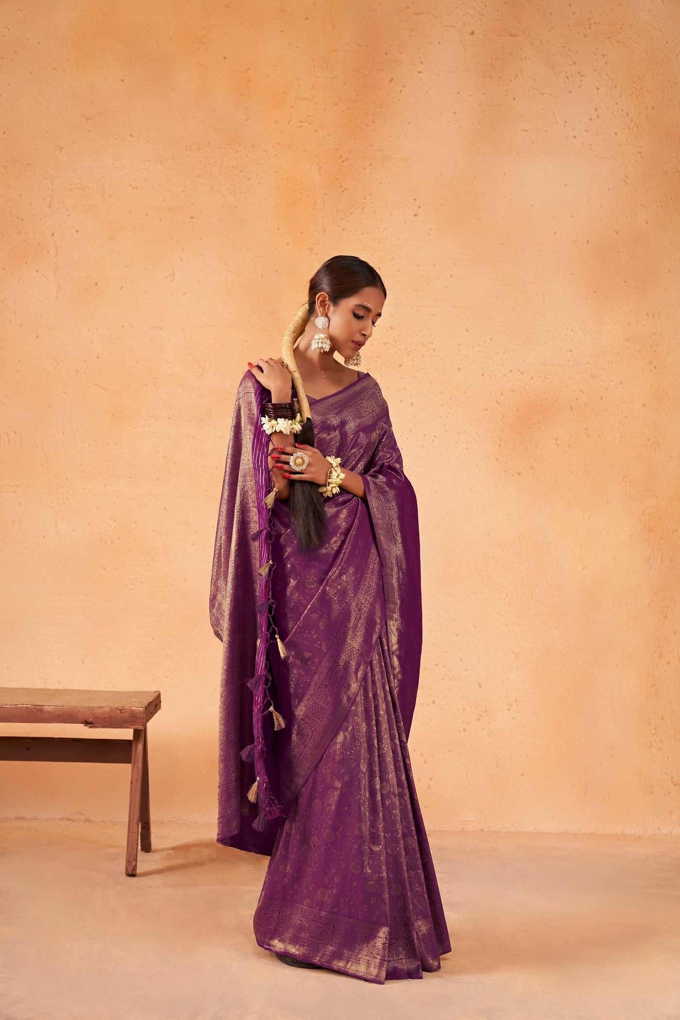 Mardi Gras Purple Gold Zari Kanjeevaram Silk Saree