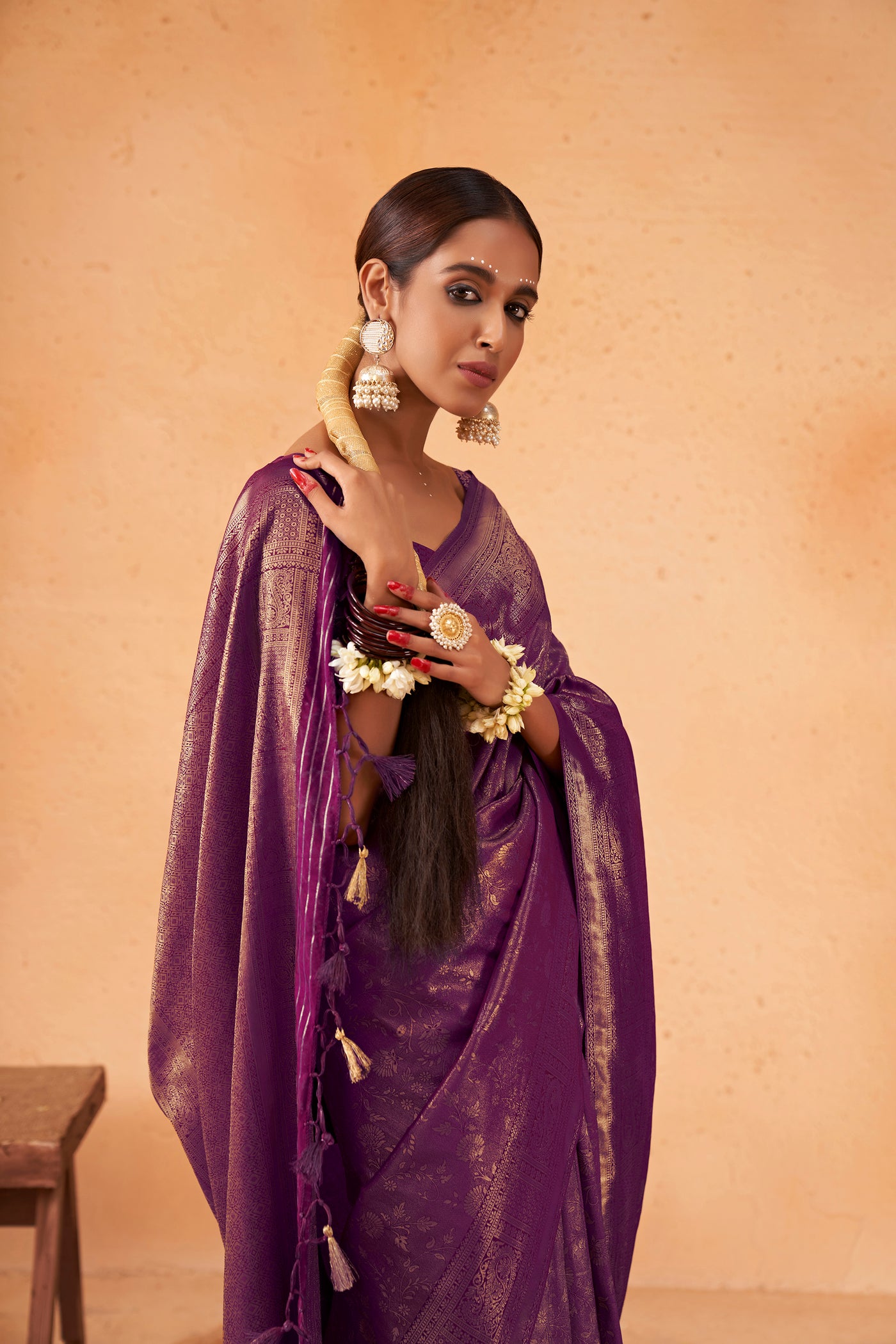 Mardi Gras Purple Gold Zari Kanjeevaram Silk Saree