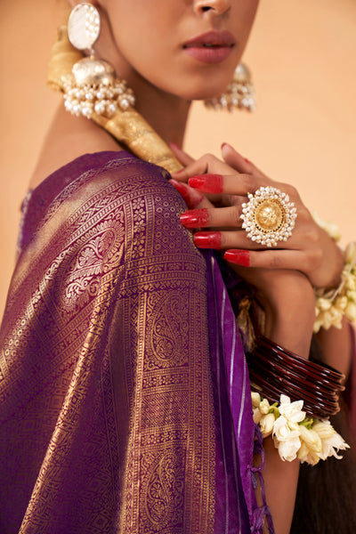 Mardi Gras Purple Gold Zari Kanjeevaram Silk Saree