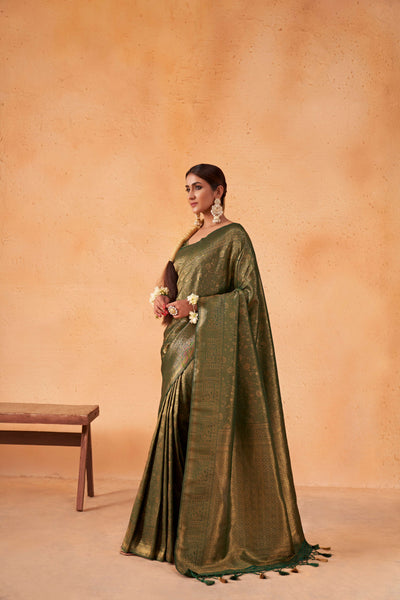 Myrtle Green Gold Zari Kanjeevaram Silk Saree