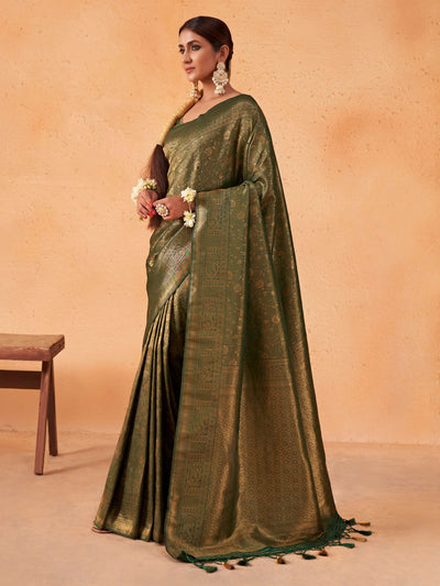 Myrtle Green Gold Zari Kanjeevaram Silk Saree