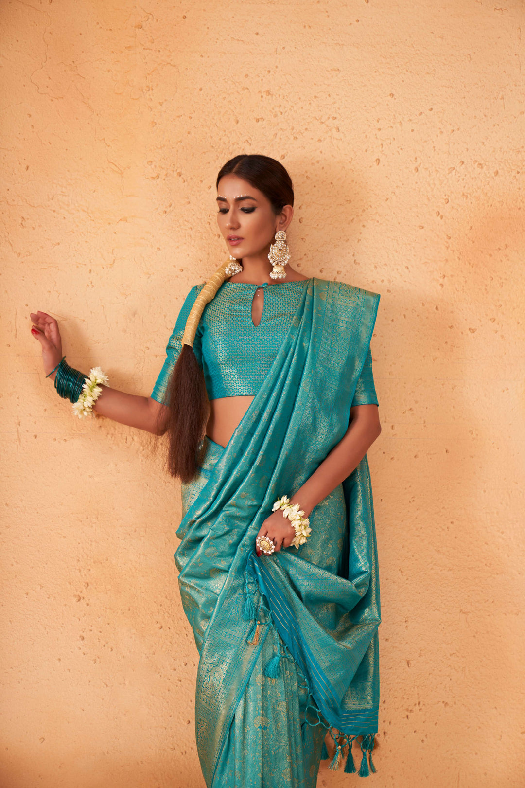 Robin Egg Blue Gold Zari Kanjivaram Silk Saree