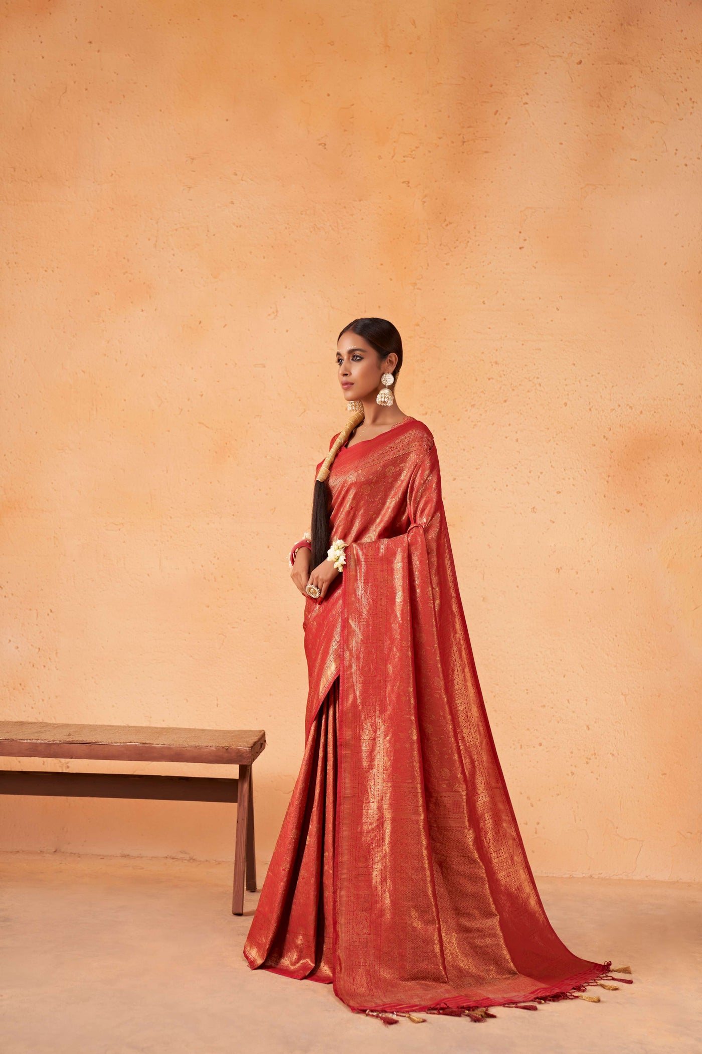 Ruby Red Gold Zari Kanjeevaram Silk Saree