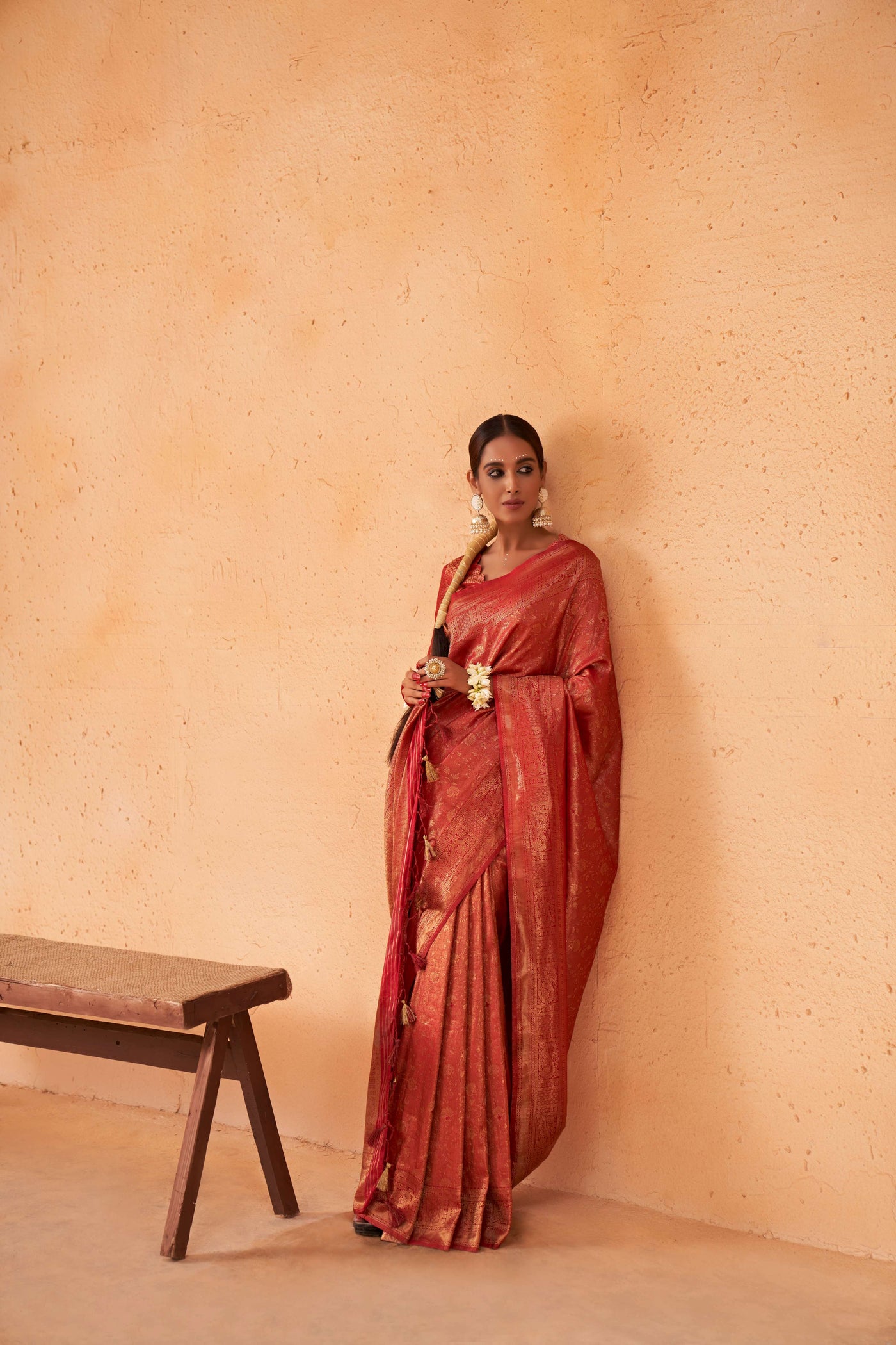 Ruby Red Gold Zari Kanjeevaram Silk Saree