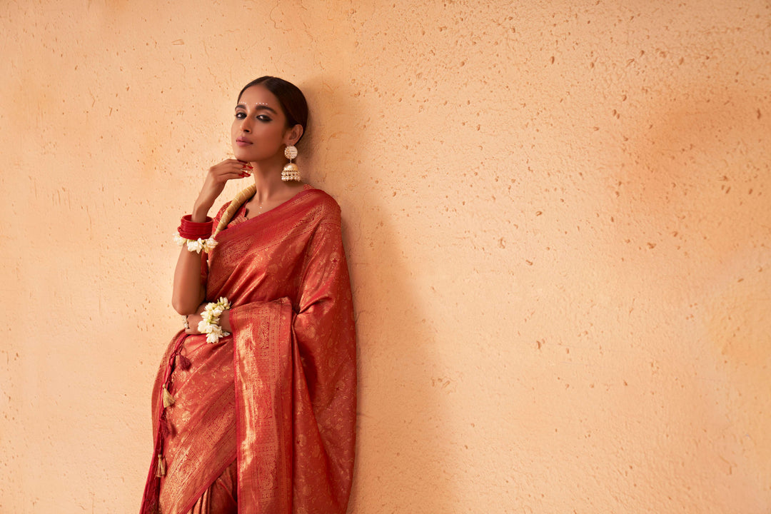 Ruby Red Gold Zari Kanjivaram Silk Saree