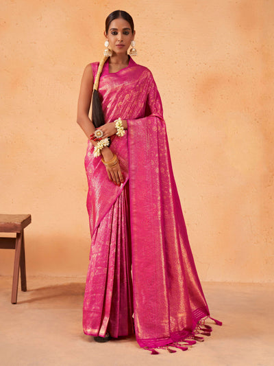 Wild Strawberry Pink Gold Zari Kanjeevaram Silk Saree