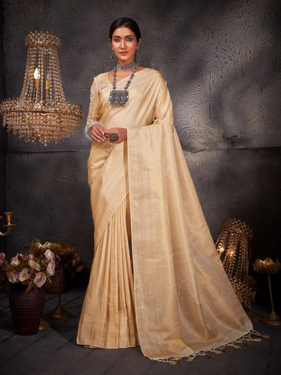 Off-white Gold Zari Kanjeevaram Silk Saree