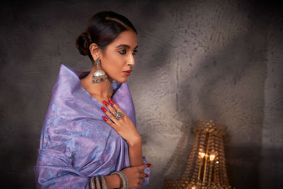 Powder Blue Pink Zari Kanjeevaram Silk Saree