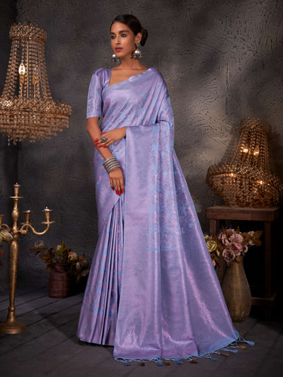 Powder Blue Pink Zari Kanjeevaram Silk Saree